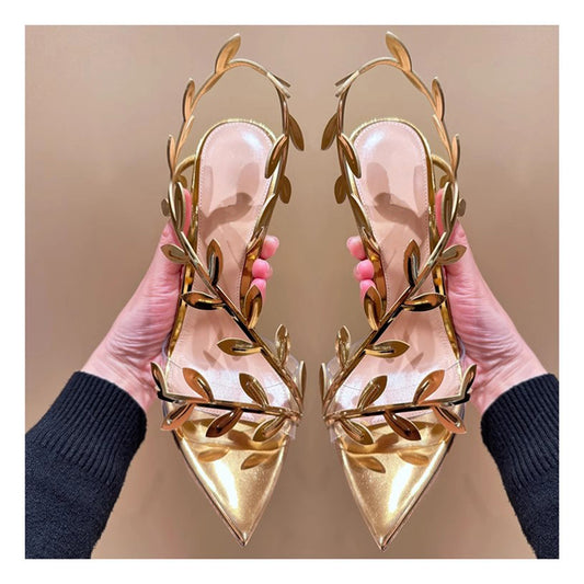 Pointed toe gold high heels