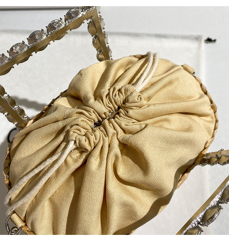 Straw woven vegetable basket chain bucket bag