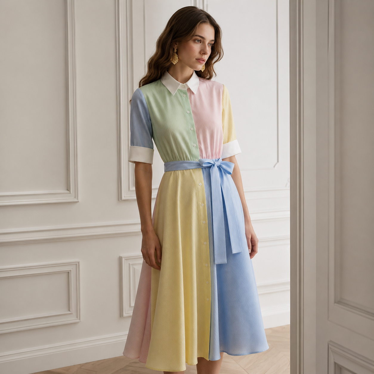 PASTEL STRIPED SHIRT DRESS WITH BELT