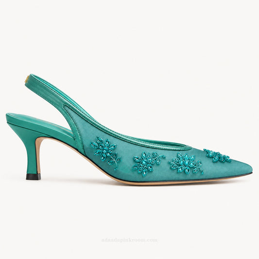 Hand-Embroidered Slingback Heels