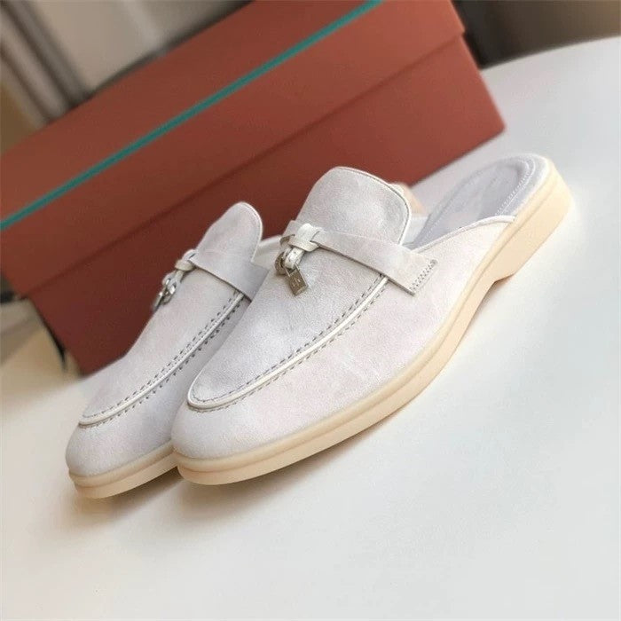 Genuine leather flat casual half-slipper loafers