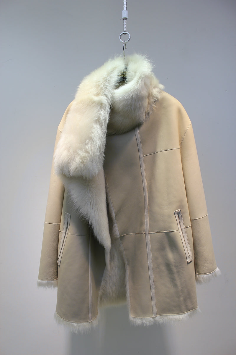 Tuscan fur one-piece temperament lapel reversible fur coat