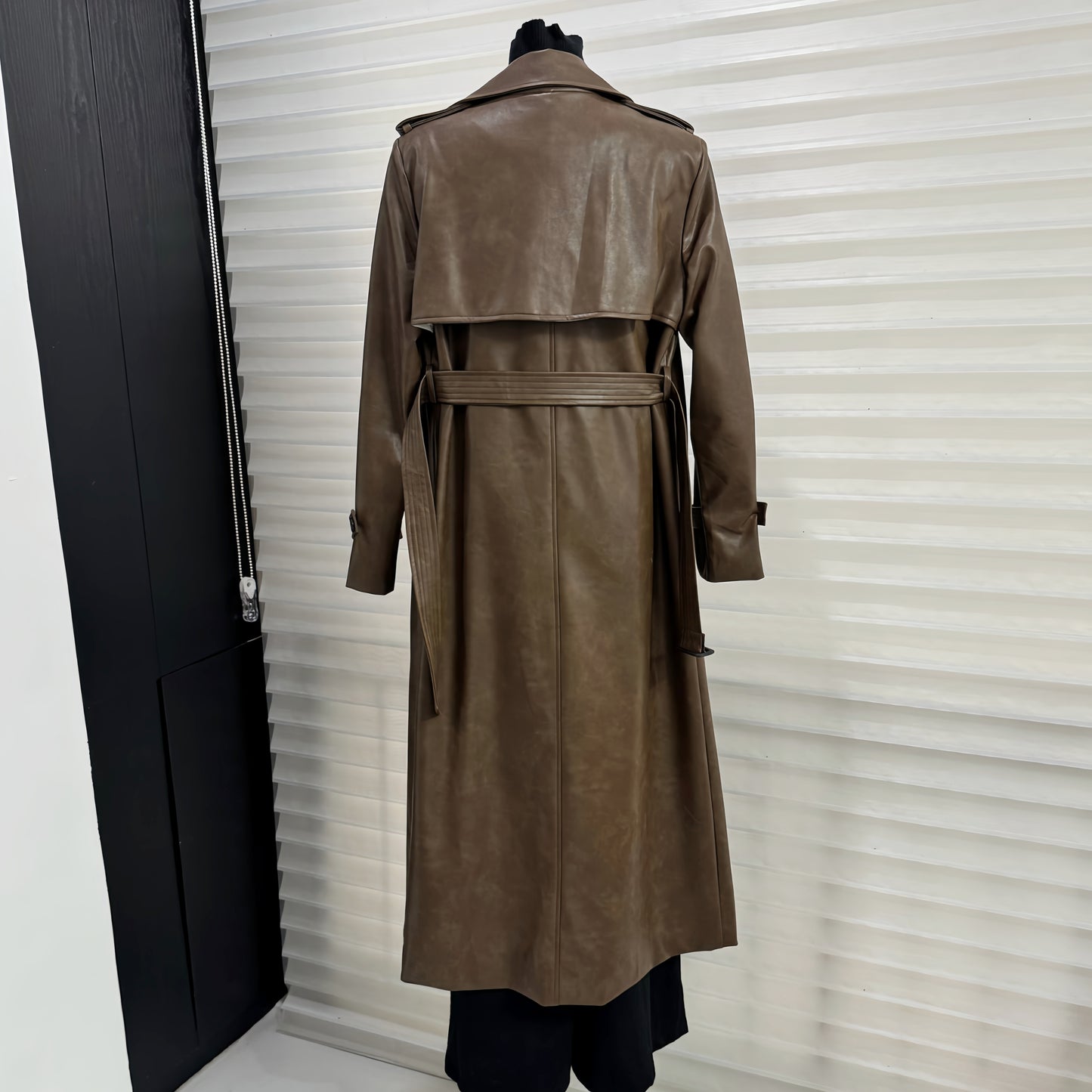 PU leather coat suit collar double breasted coat