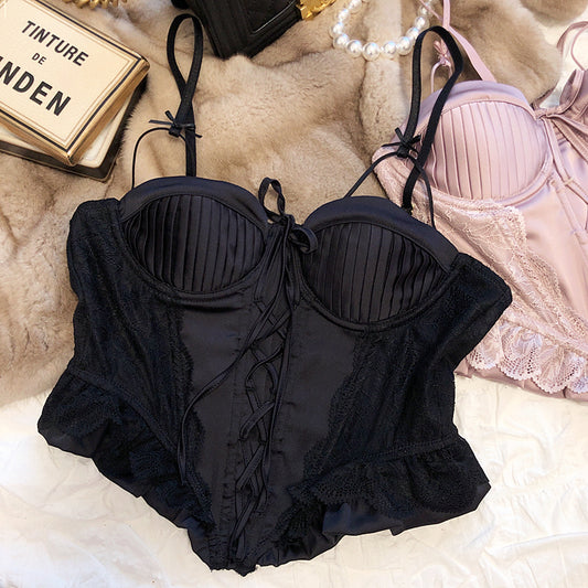 French sexy satin lace vest hot waist slimming underwear