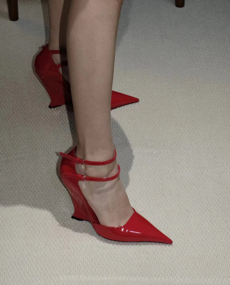 Extra long pointed toe shallow Mary Jane high heels