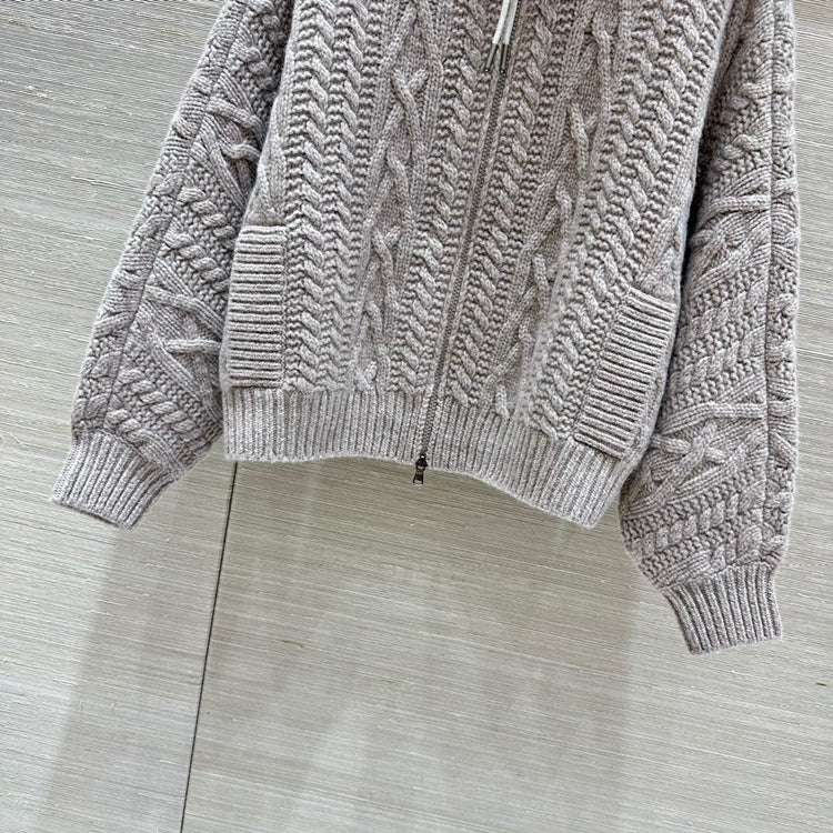 Lapel Double Pocket Crochet Cashmere Jacket