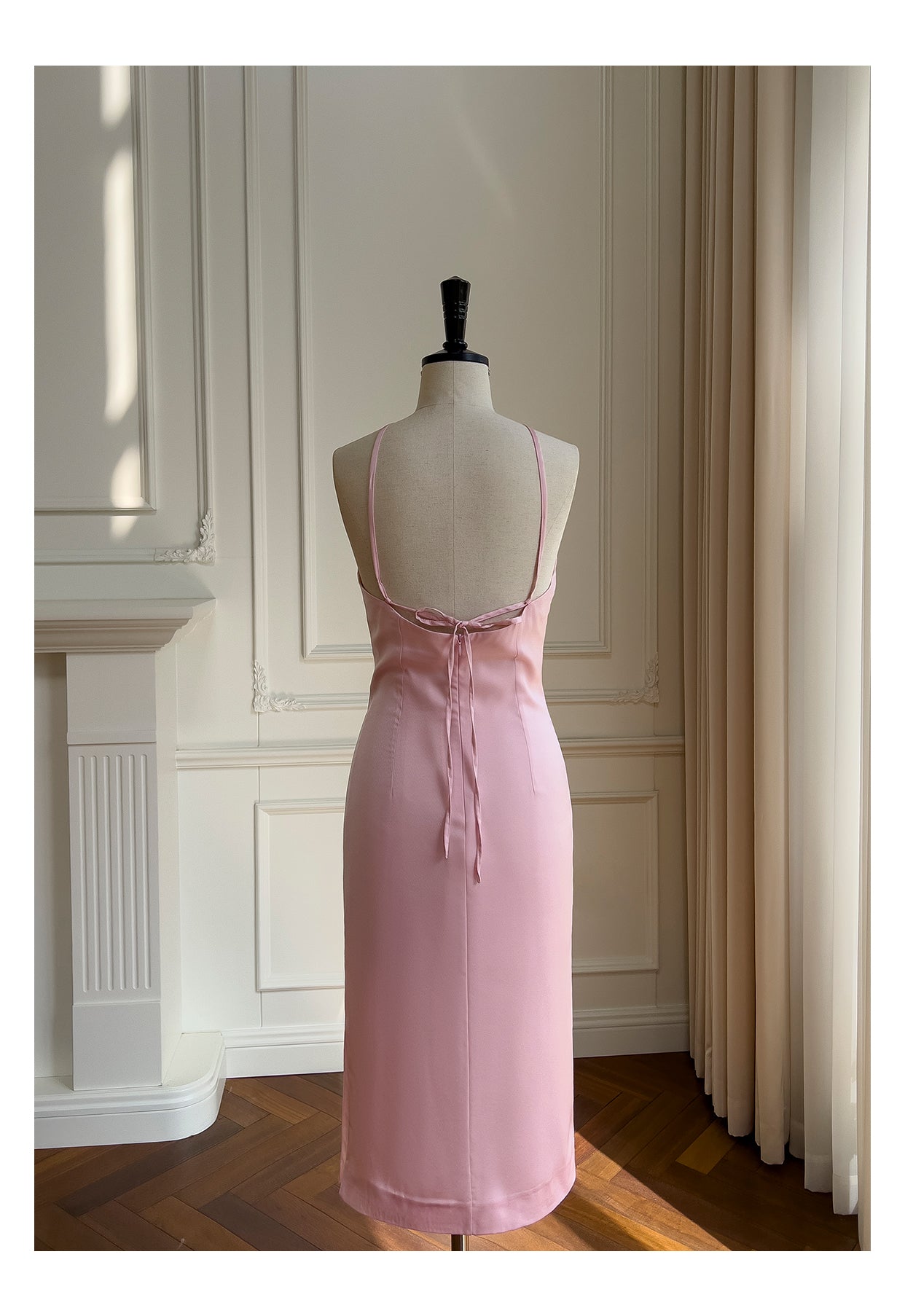 Backless Pink Party Dress Hip Satin Dress