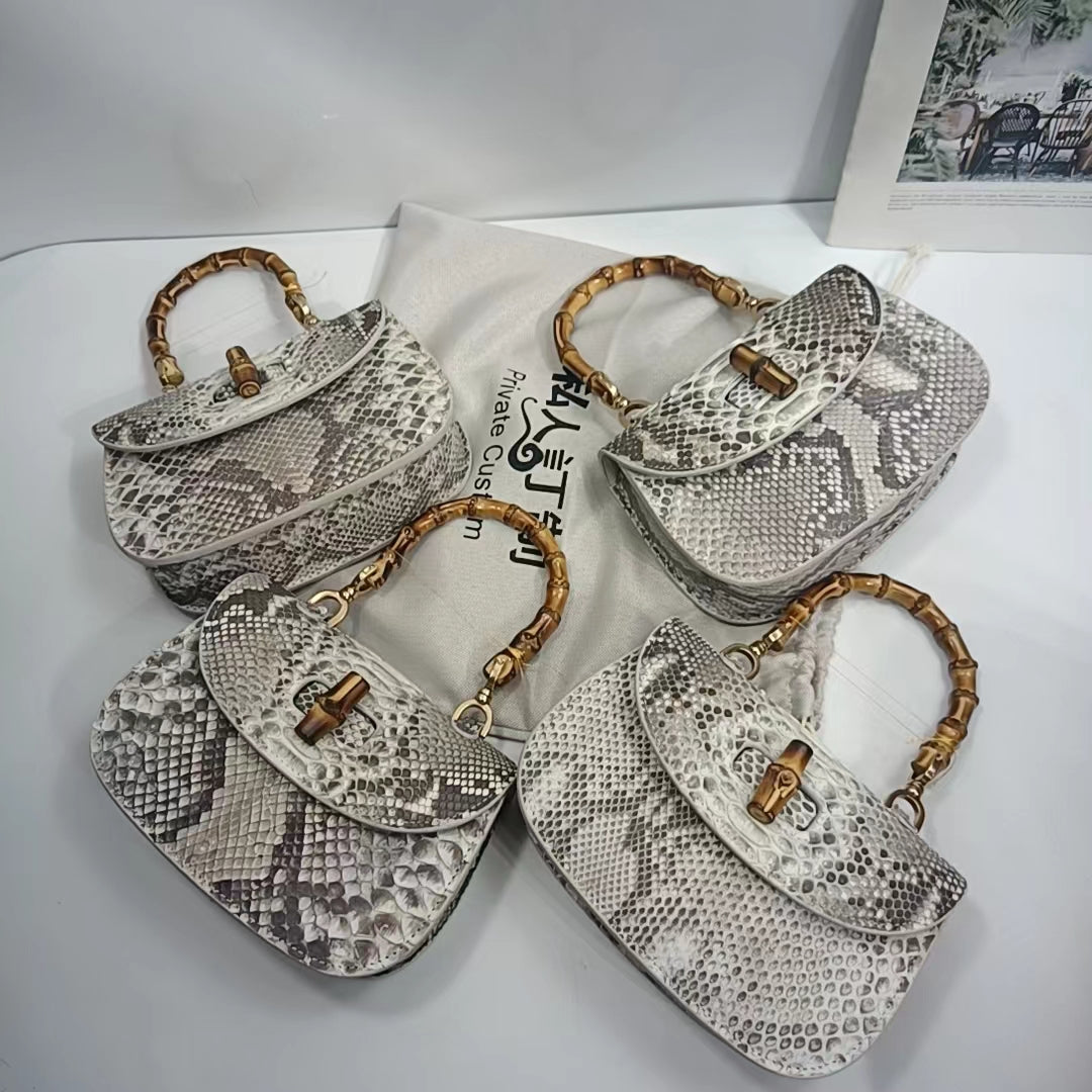 Luxurious genuine python skin bamboo bag 22cm fashionable women's bag