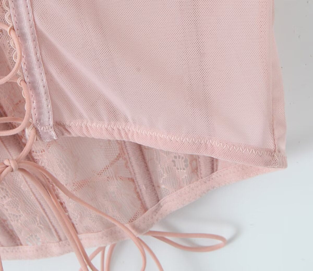 Pink bow lace herringbone suspender belt