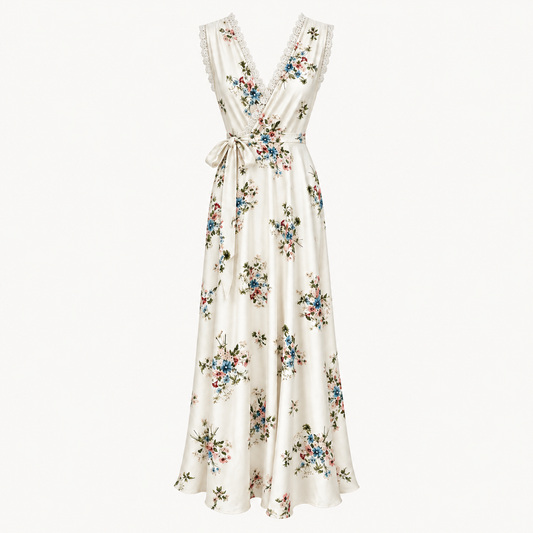 Meadow Bloom Mulberry Silk Maxi Dress