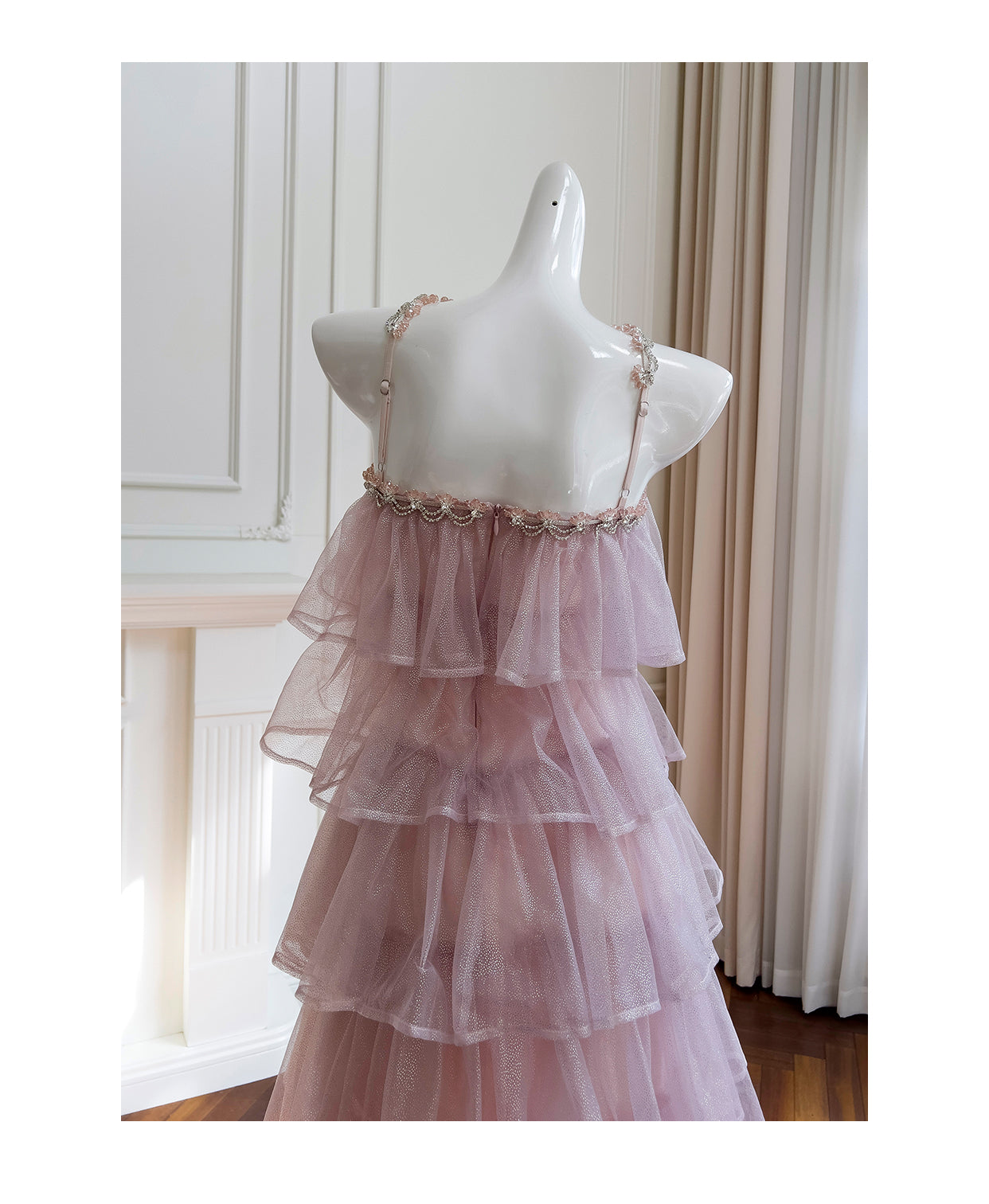 Pink Mesh Gold Stamping Suspender Cake Skirt Birthday Party Dress