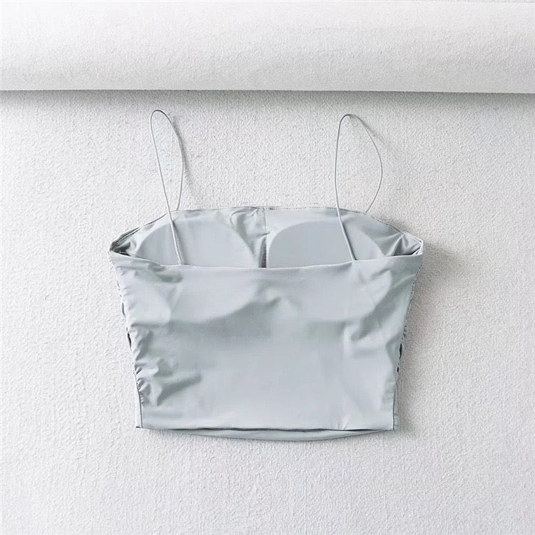 European and American solid color slim fit umbilical cord exposed breast pad camisole
