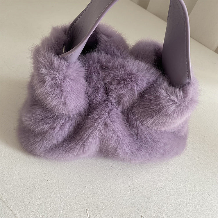 Pleated Faux Rabbit Fur Crossbody Bag