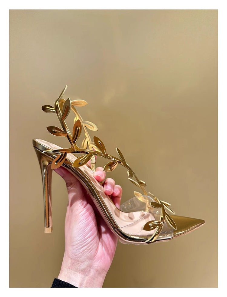 Pointed toe gold high heels