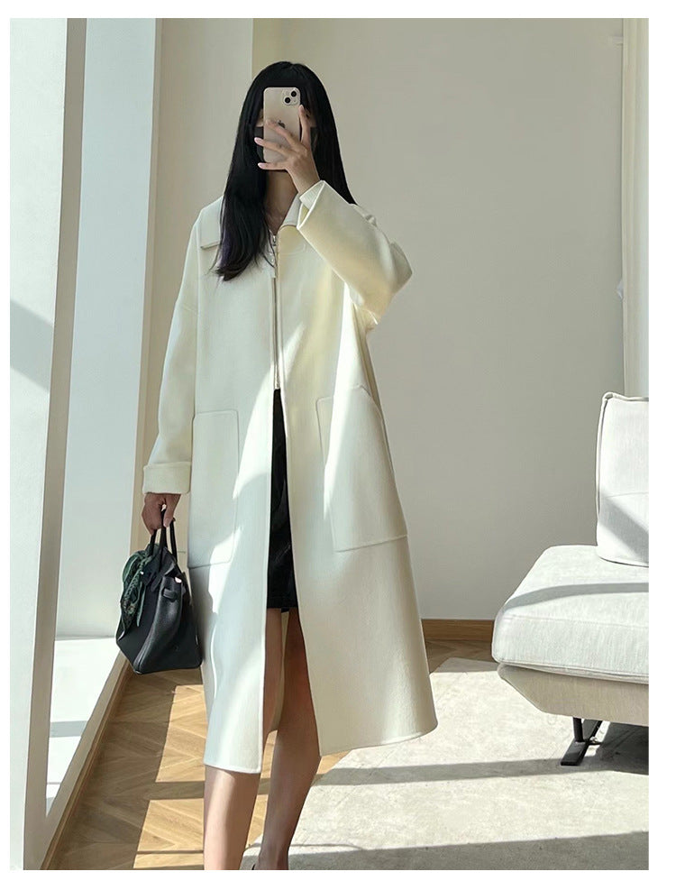 Double-faced cashmere short zip-up coat