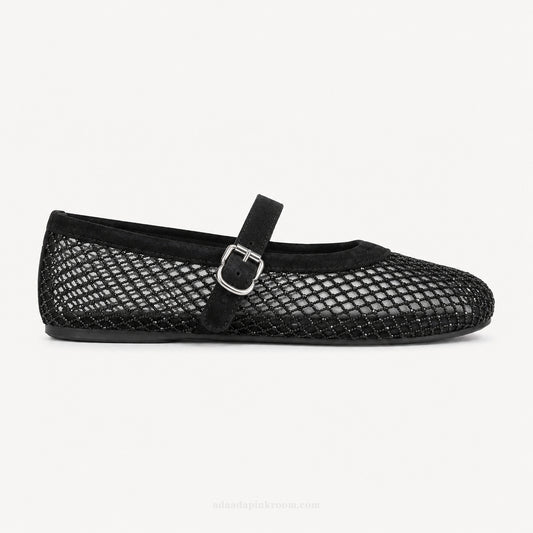 Noir Mesh Mary Jane Flats