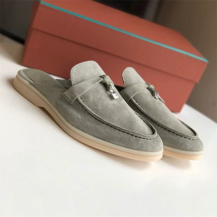 Genuine leather flat casual half-slipper loafers