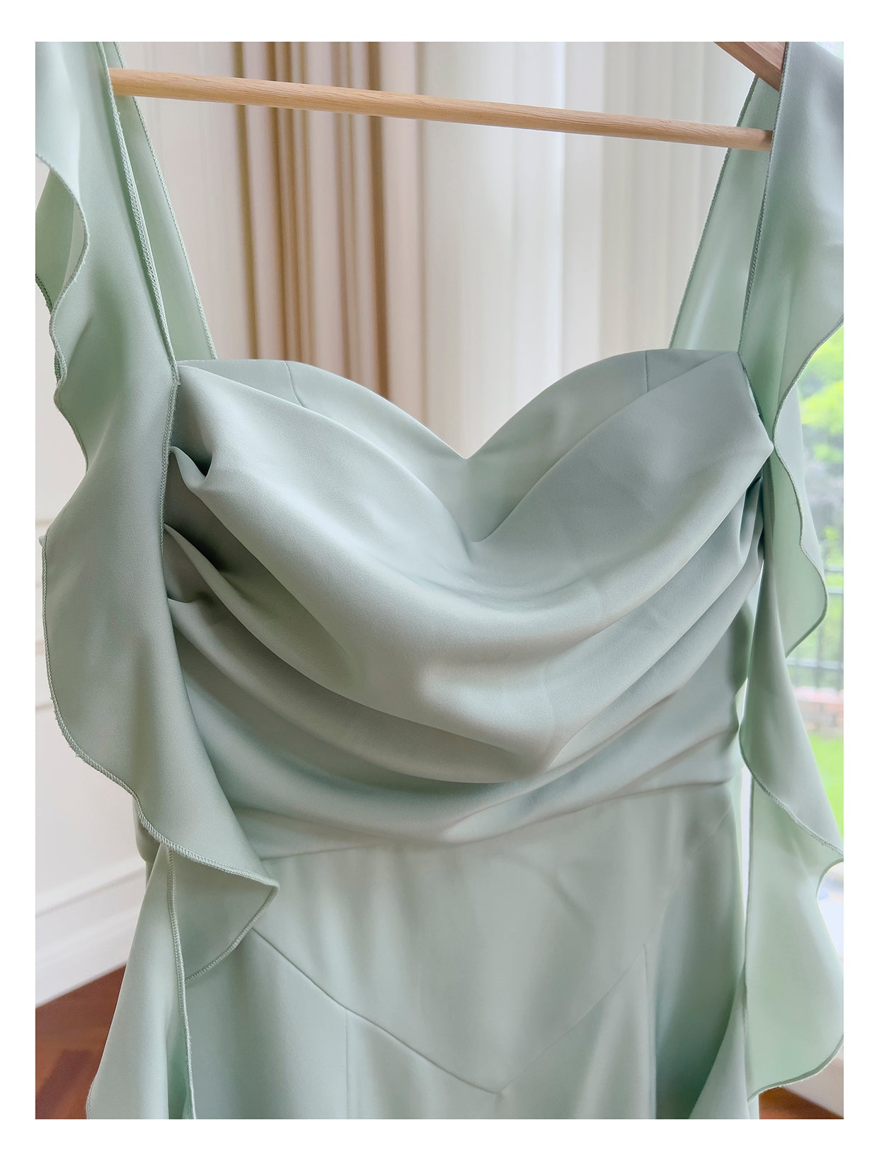 Mint Green Square Neck Ribbon Slim Fit Satin Dress