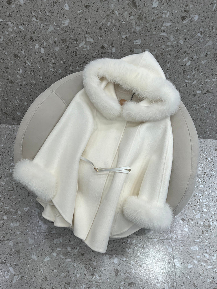 Short fox fur hooded cape