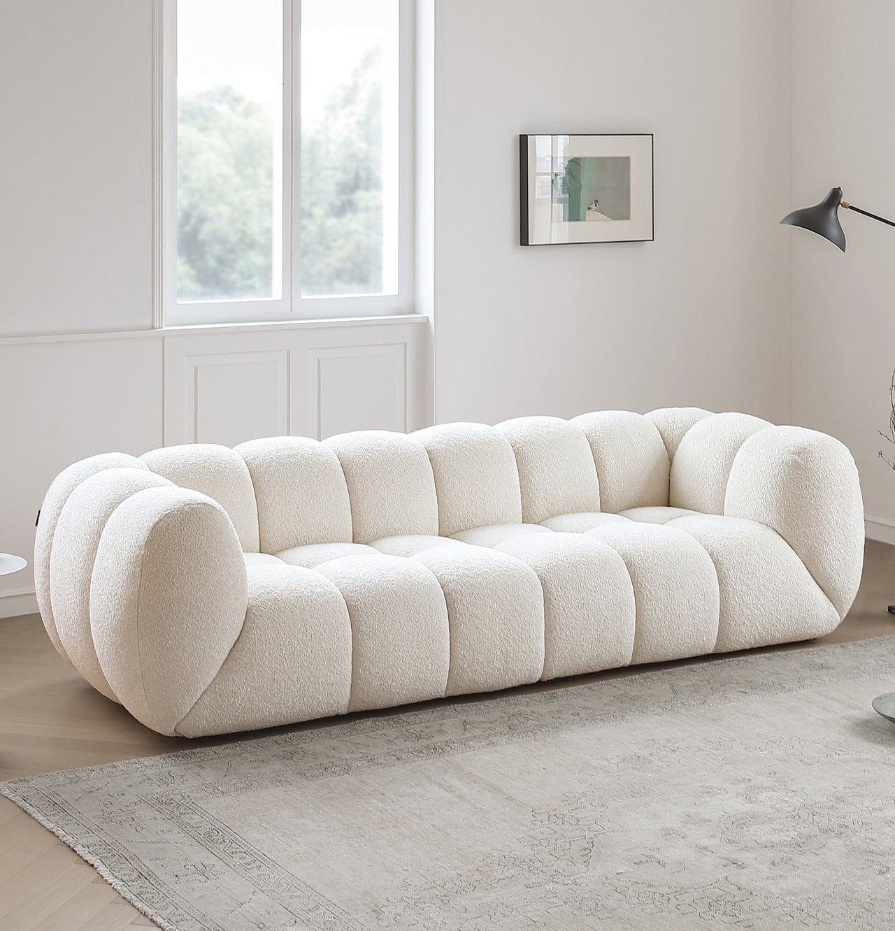 Light French retro cream style puff sofa marshmallow fabric sofa special offer