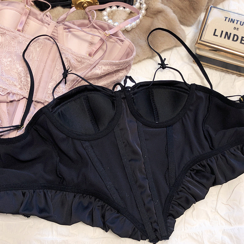 French sexy satin lace vest hot waist slimming underwear