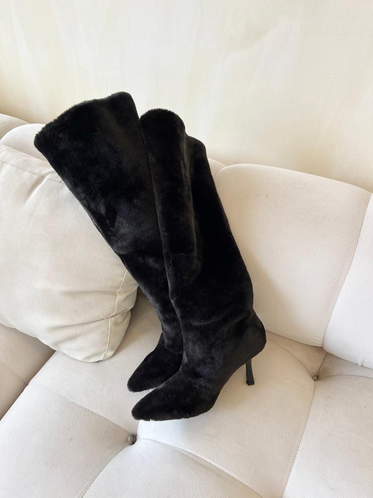 New autumn and winter beige fur boots high heel snow boots