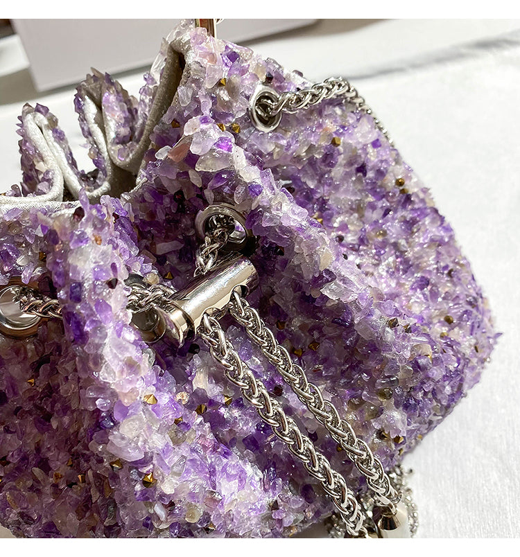 French glossy bucket bag women's chain handbag