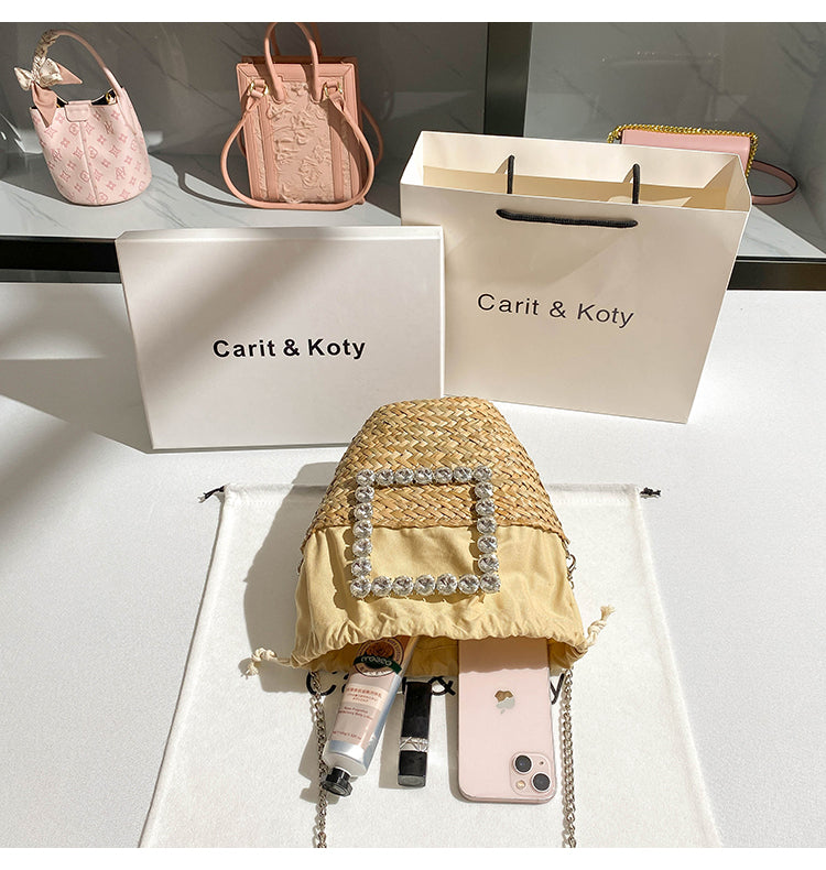 Straw woven vegetable basket chain bucket bag