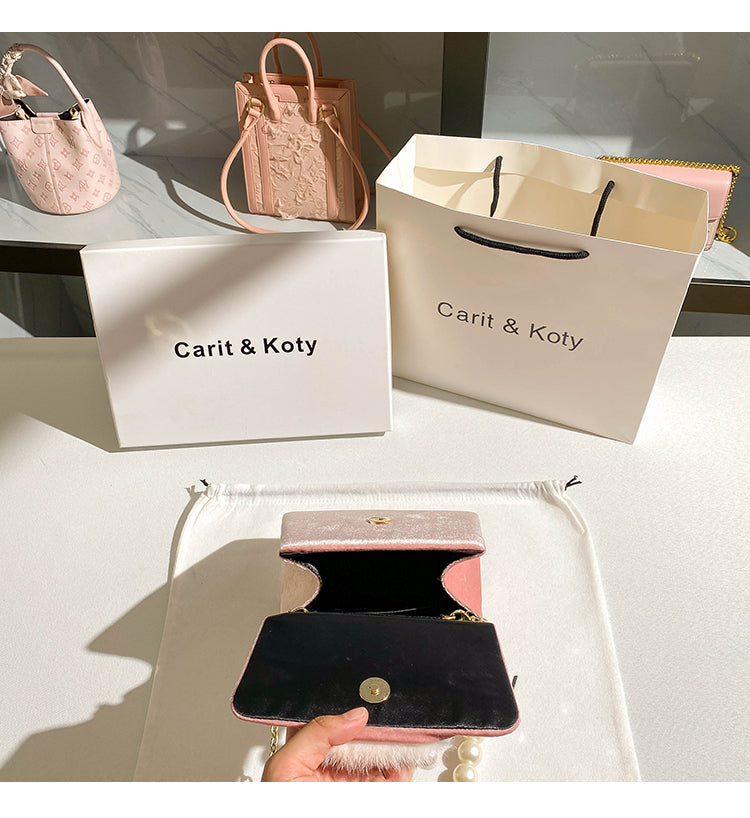Plush rhinestone chain small square bag