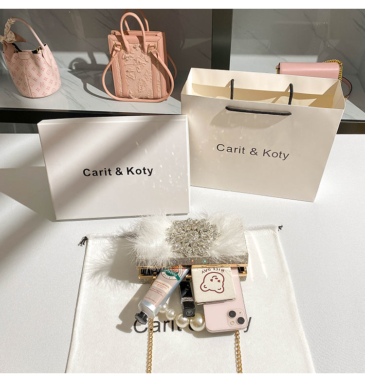High-end heavy-duty diamond-encrusted pearl chain bag