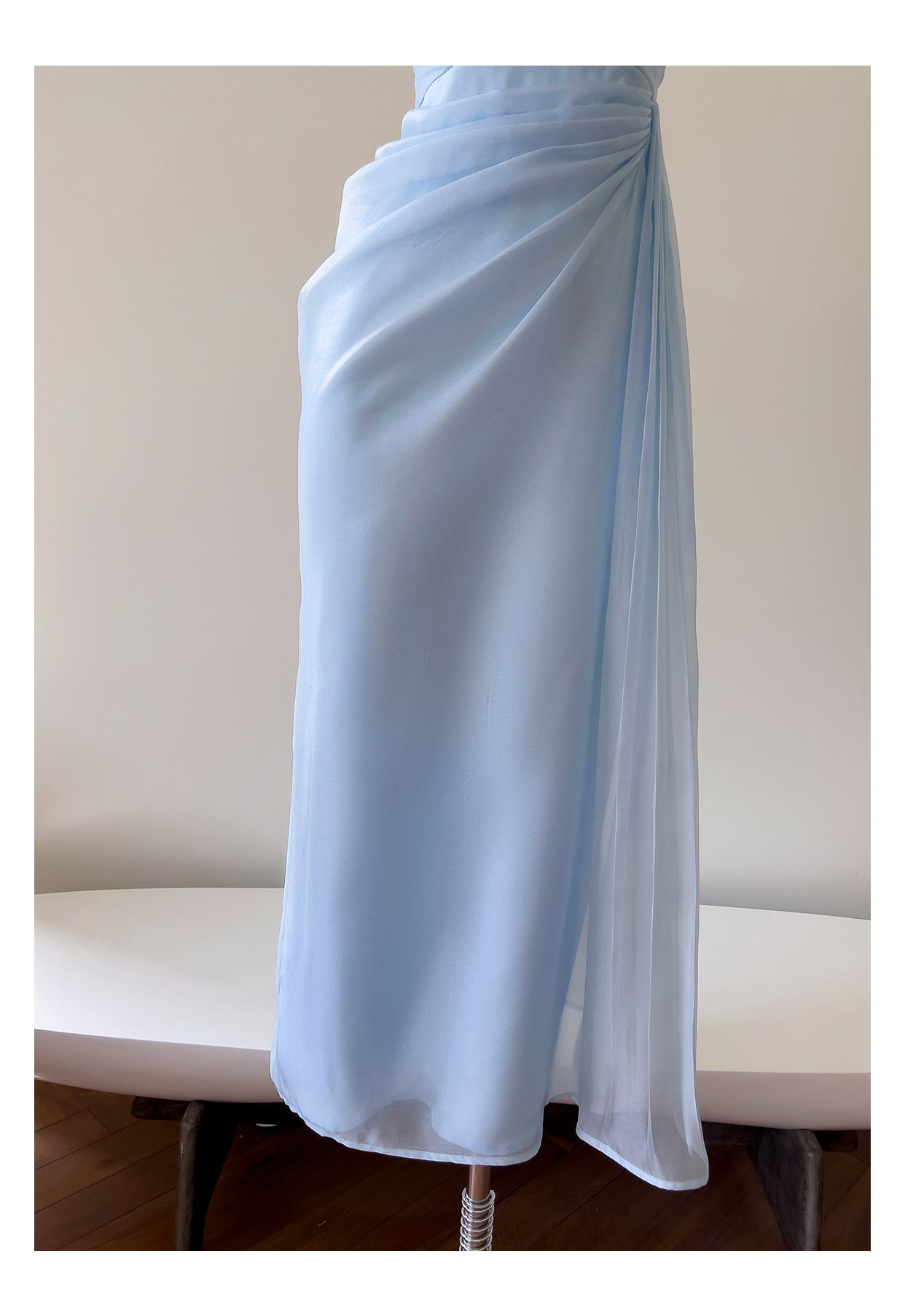 French blue suspender design waist long skirt