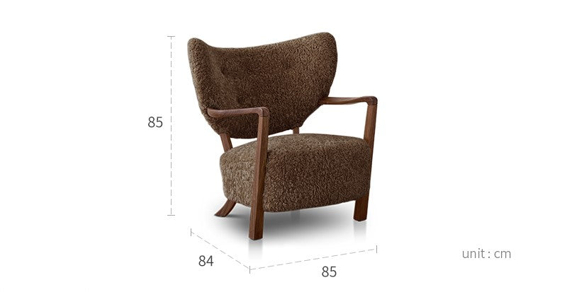 Woolf leisure chair milk tea brown French retro style solid wood mid-century style lamb velvet single sofa chair