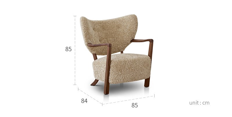Woolf leisure chair milk tea brown French retro style solid wood mid-century style lamb velvet single sofa chair