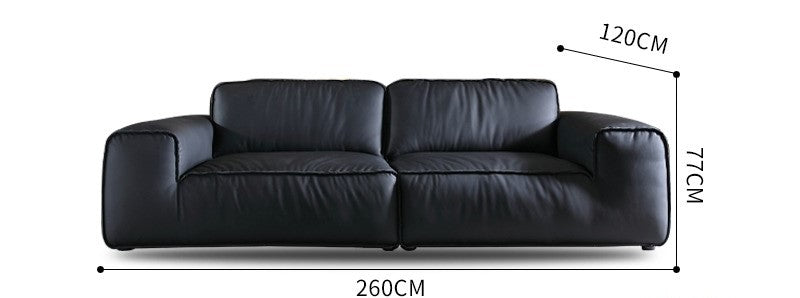 Large black cow leather sofa Italian minimalist villa living room light luxury black straight leather sofa