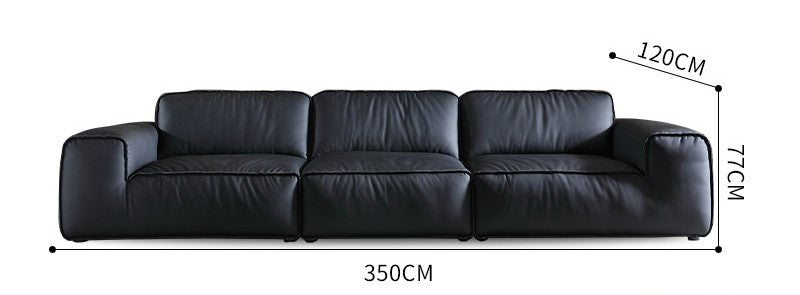 Large black cow leather sofa Italian minimalist villa living room light luxury black straight leather sofa