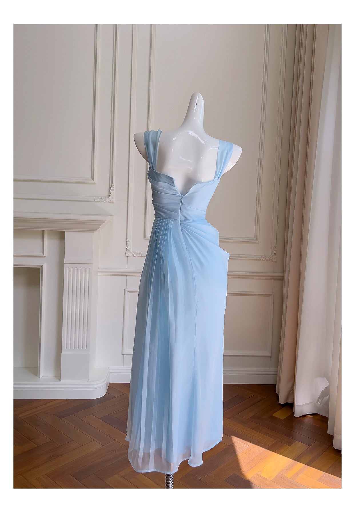 French blue suspender design waist long skirt