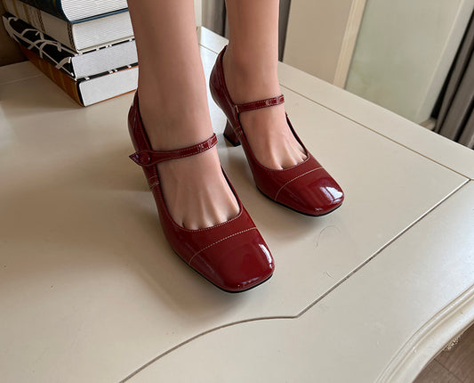 Retro Square Toe Mary Jane High Heels