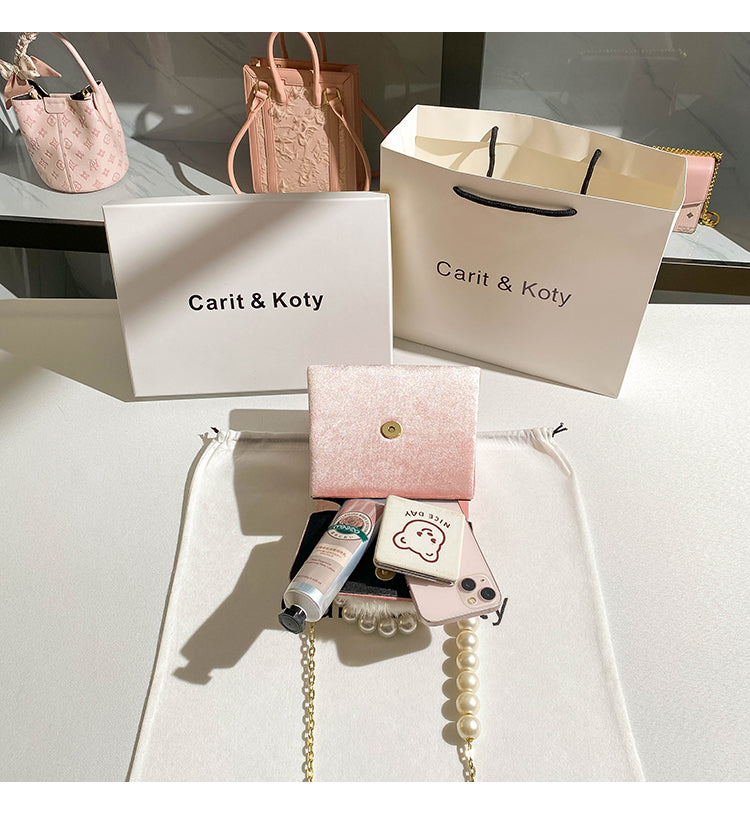 Plush rhinestone chain small square bag