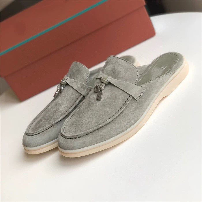Genuine leather flat casual half-slipper loafers