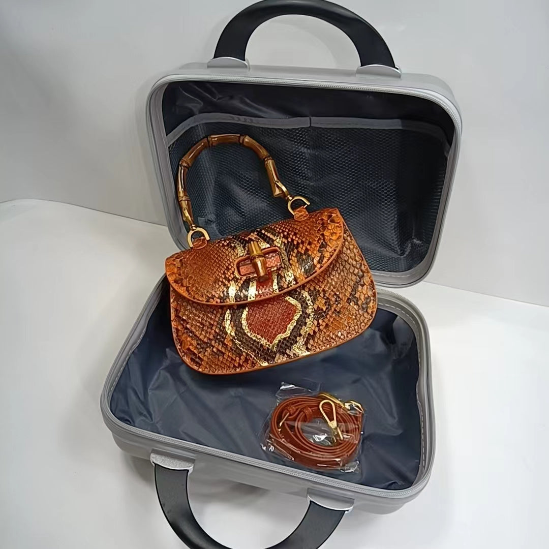 Luxurious genuine python skin bamboo bag 22cm fashionable women's bag