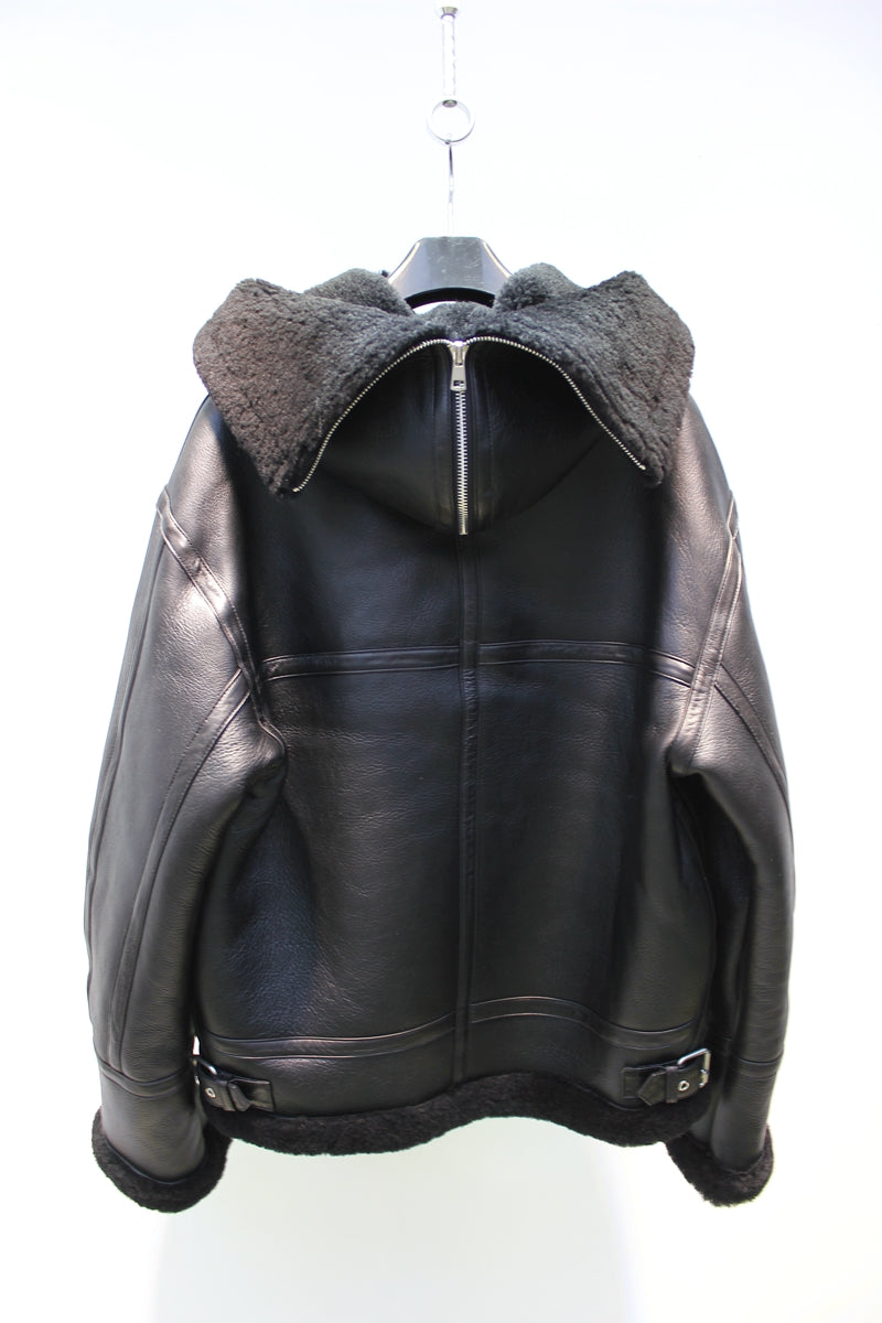 Lmported sheepskin one-piece Korean style hooded flight suit jacket