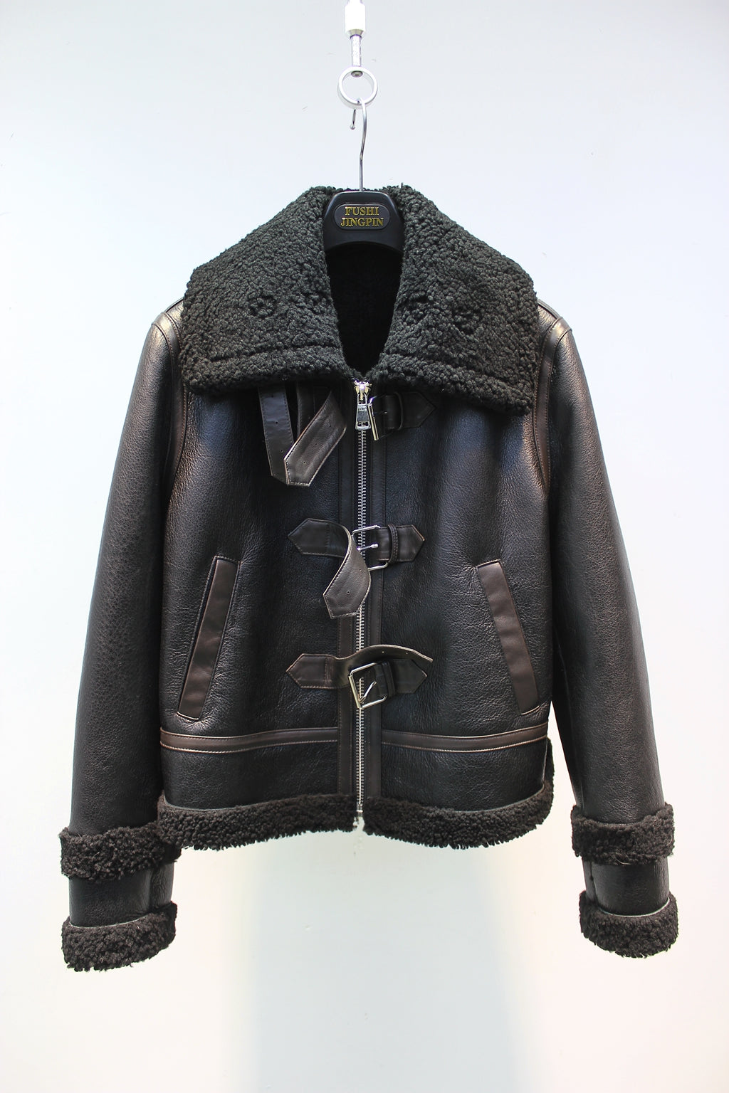 Original imported sheepskin all-in-one design motorcycle fur jacket