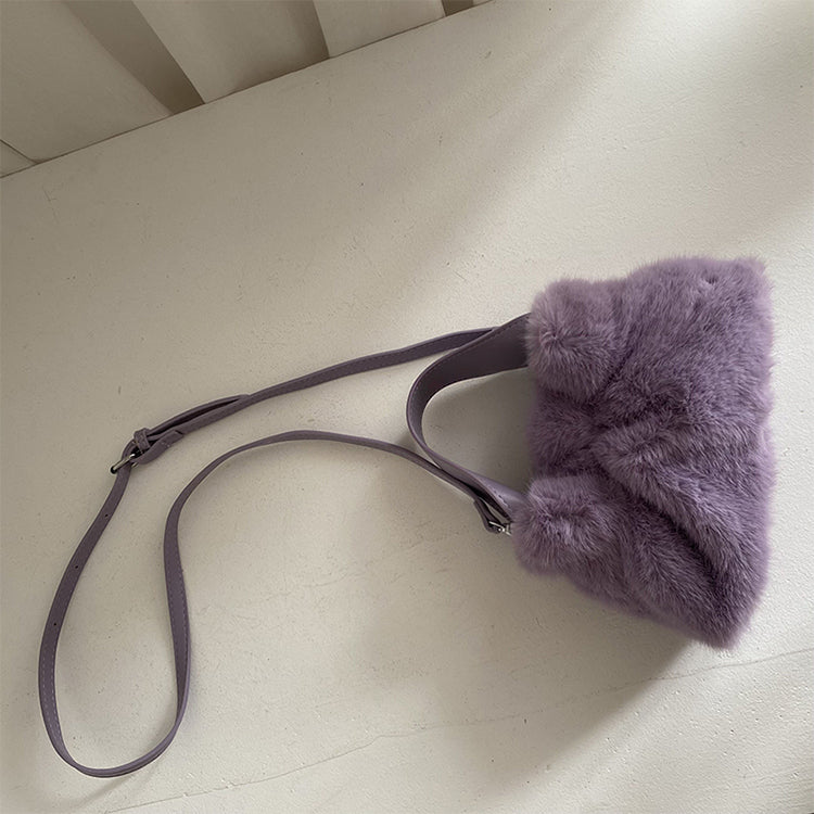 Pleated Faux Rabbit Fur Crossbody Bag