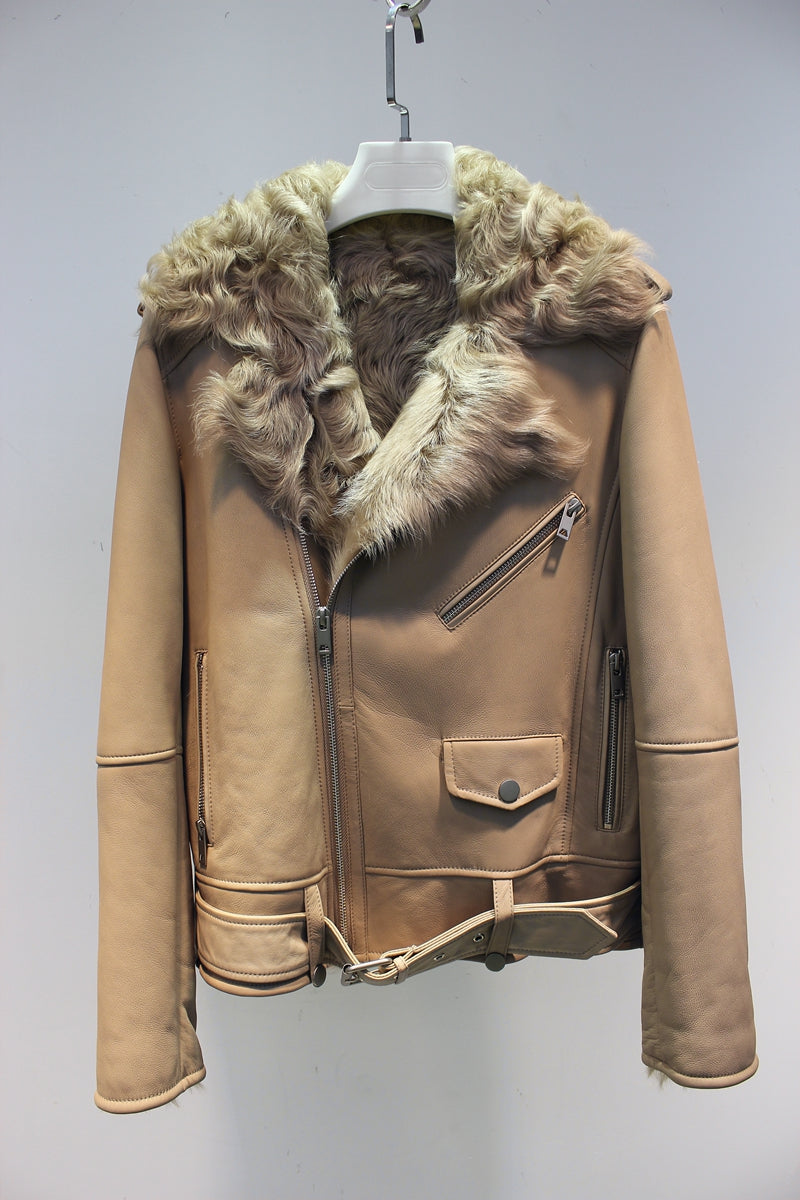 Soft and comfortable Xiaohu sheepskin all-in-one motorcycle fur jacket
