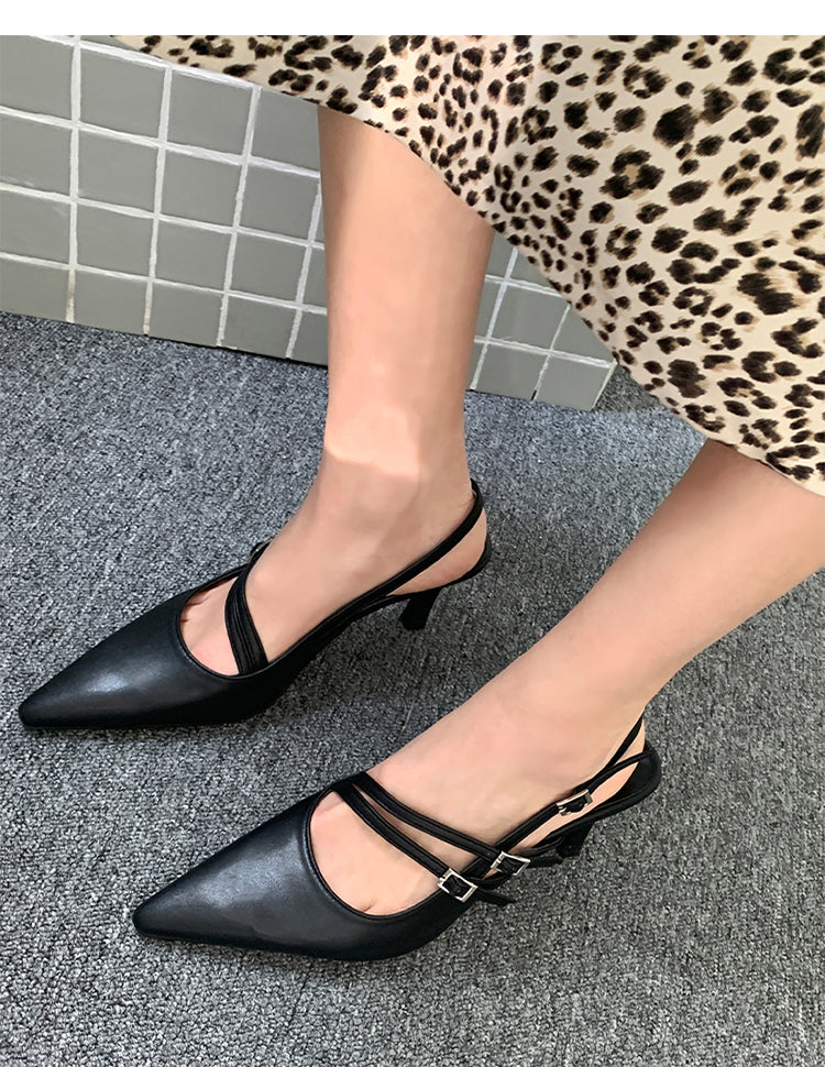 Simple thin French buckle pointed toe high heels