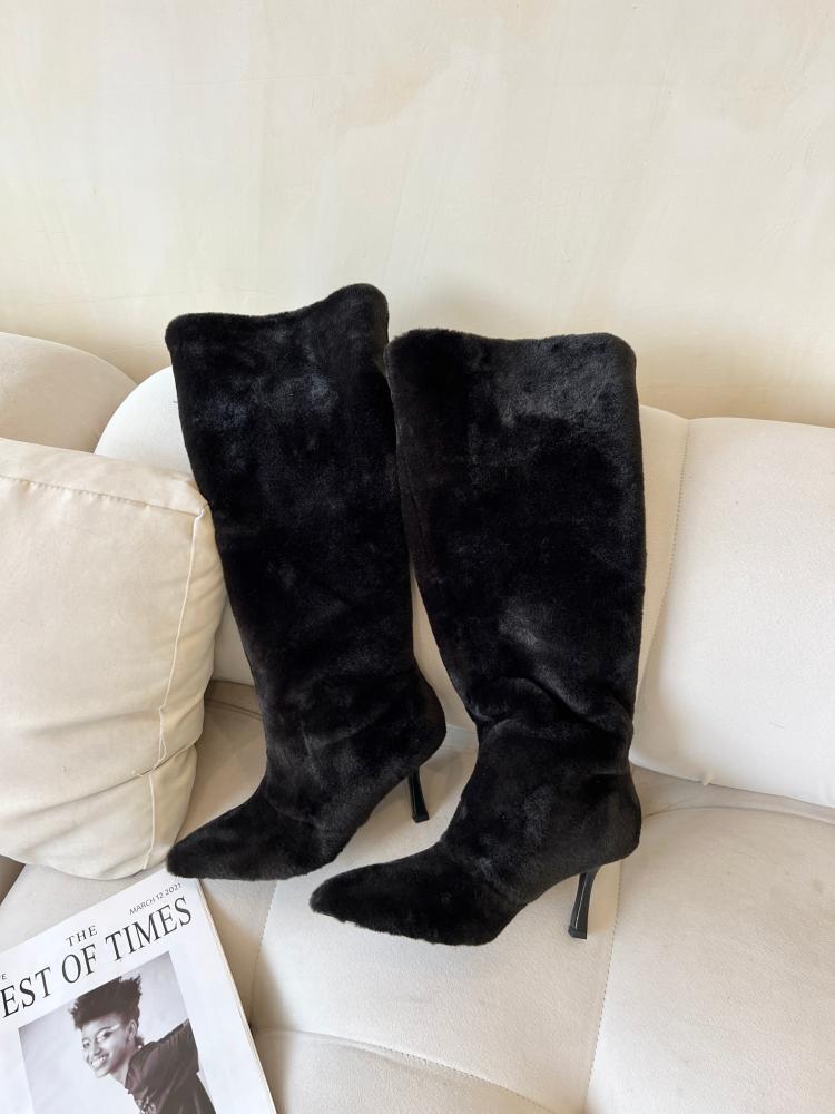 New autumn and winter beige fur boots high heel snow boots