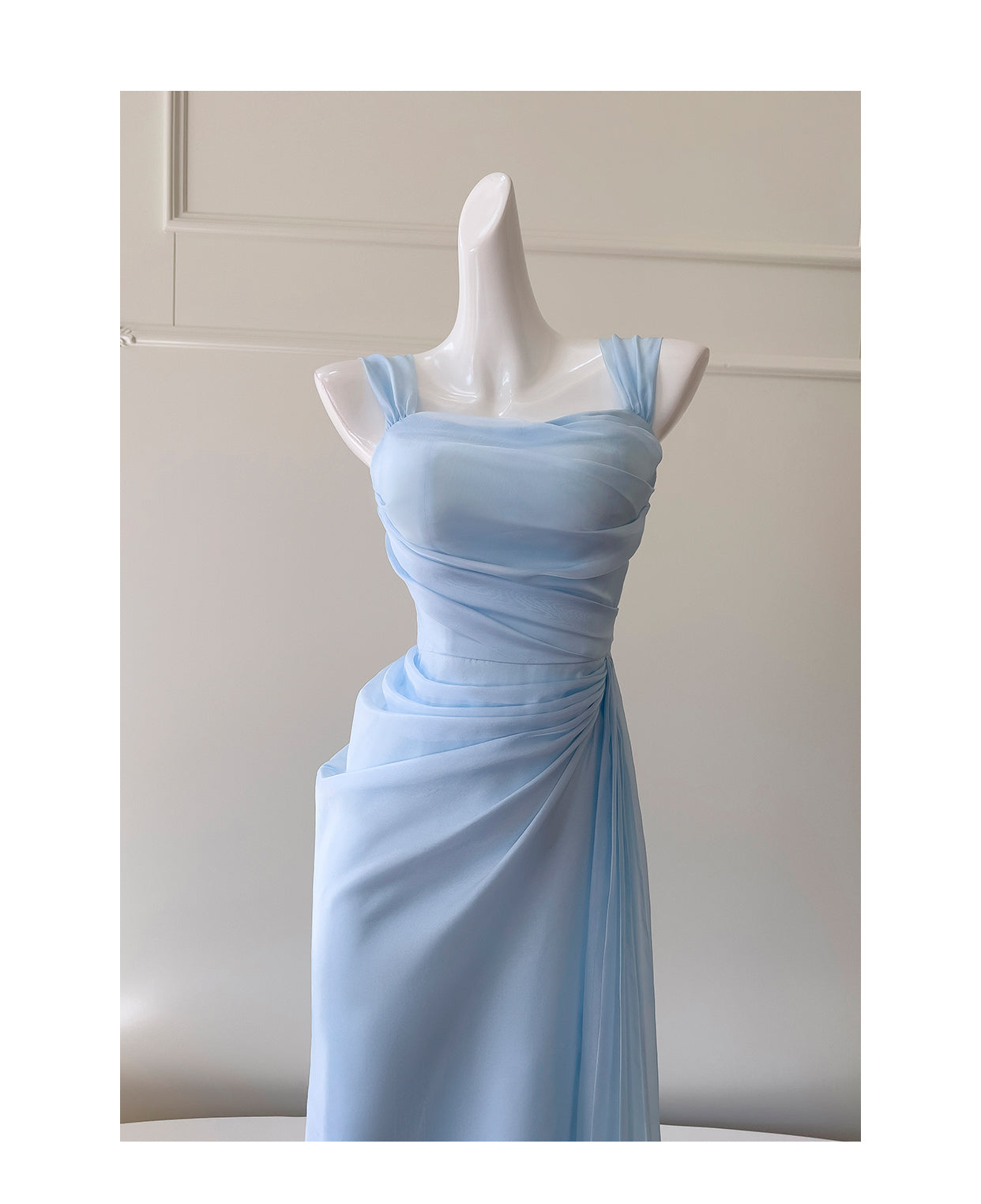 French blue suspender design waist long skirt