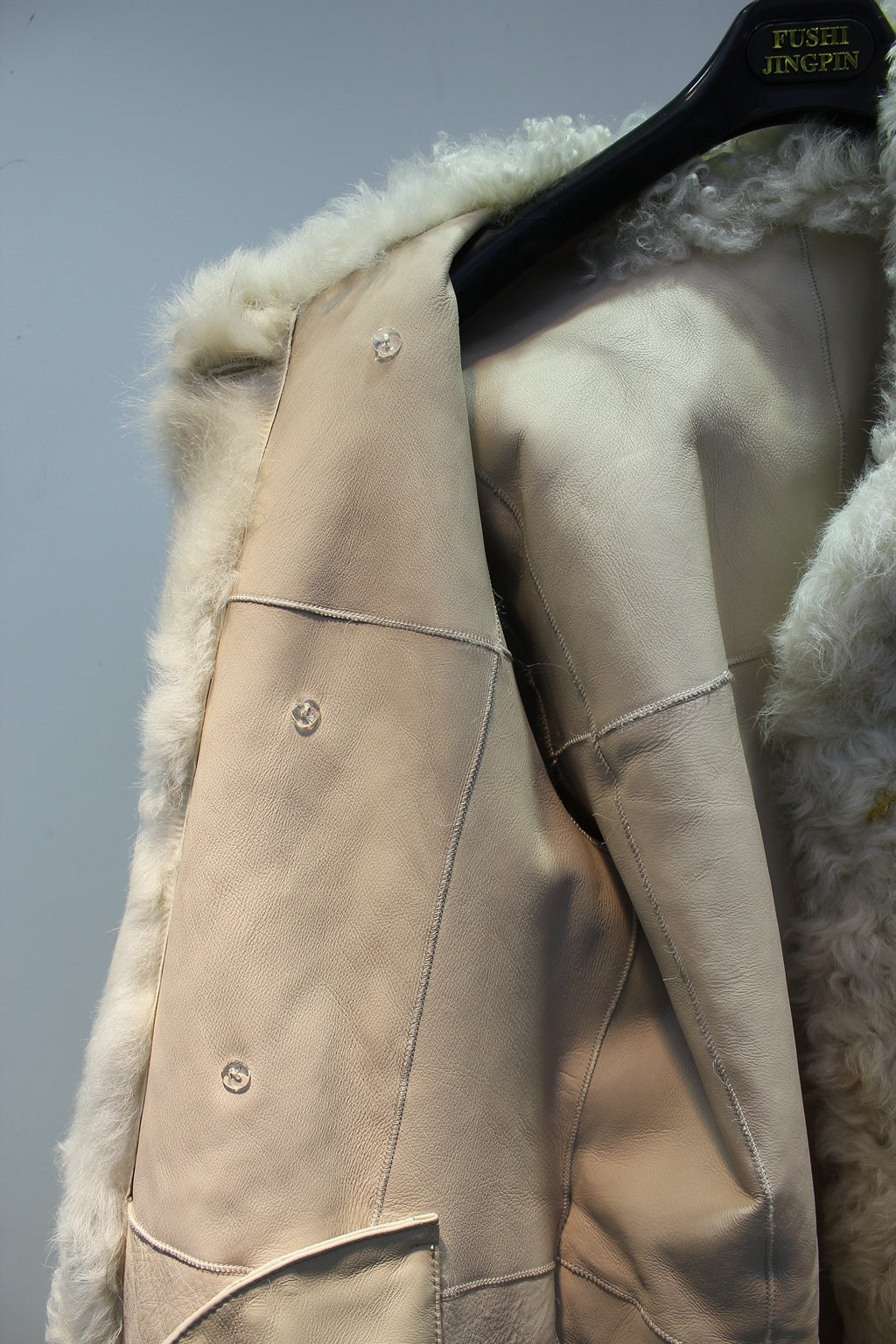Tuscan sheepskin mid-length fur coat with one lapel