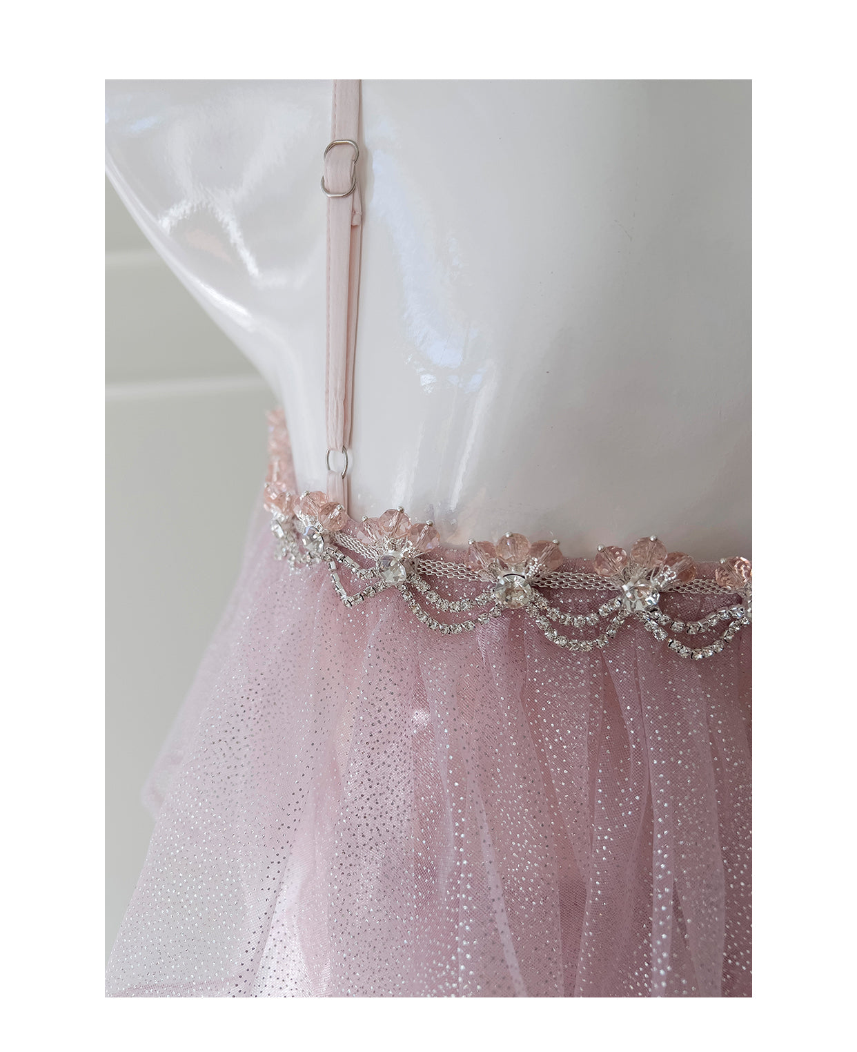 Pink Mesh Gold Stamping Suspender Cake Skirt Birthday Party Dress