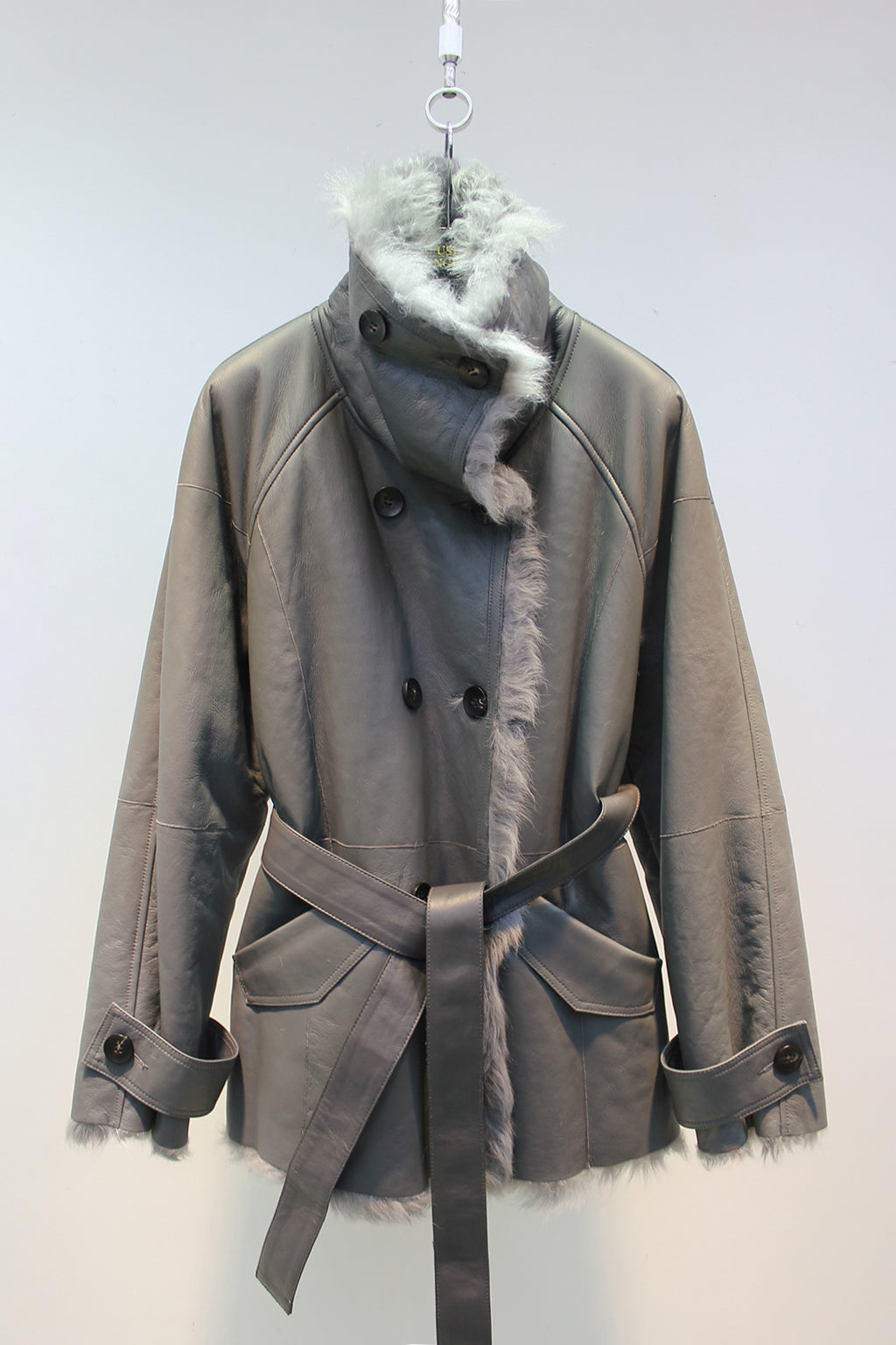 Soft small lake sheep fur all-in-one elegant stand-collar double-breasted British style jacket
